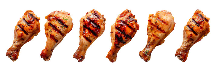 Grilled chicken legs, bbq, top view, isolated on transparent or white background, png