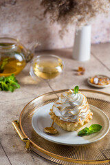 shortbread pastry tartlet with protein cream