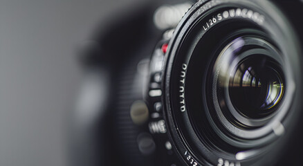 Macro closeup of camera lens aperture zoom background.