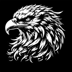 This is a eagle head icon vector art silheouettes.background colors black.
