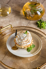 shortbread pastry tartlet with protein cream