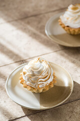 shortbread pastry tartlet with protein cream