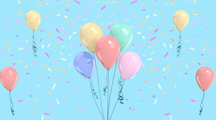 Confetti and balloons flat design front view party theme animation colored pastel