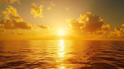 Enchanting Golden Sunset Reflecting on Serene Ocean Waves at Dusk