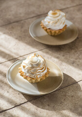 shortbread pastry tartlet with protein cream