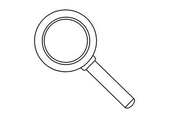 Hand drawn cute outline illustration magnifying glass. Flat vector searching optical tool sticker in line art doodle style. Discover or explore icon. Searching for opportunity. Data analysis. Isolated