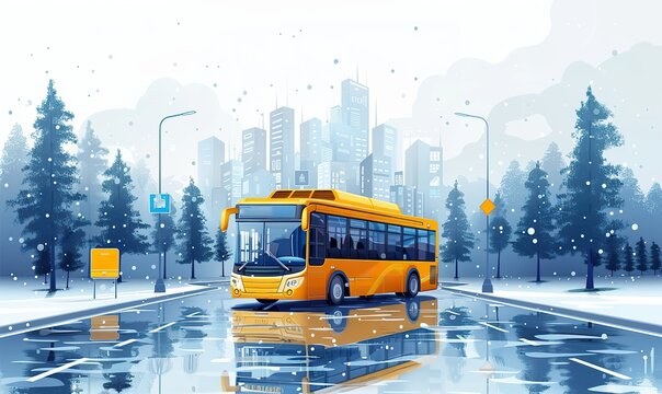 Smart City transportation solutions: Control bus travel with GPS tracking and mobile app for easy destination navigation. illustration images