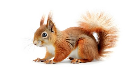 Obraz premium Eurasian red squirrel in front of a white background. 