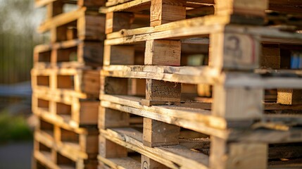 Stack of Wooden Pallets in Storage Yard. Generative ai