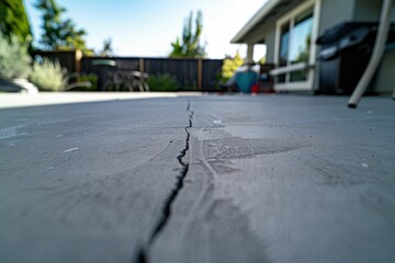 Obraz premium Concrete Patio with Hairline Crack in Suburban Backyard. Generative ai
