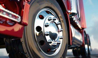 Fototapeta premium Close-Up of Truck Wheels on Highway. Generative ai