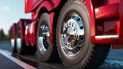 Fototapeta premium Close-Up of Truck Wheels on Highway. Generative ai