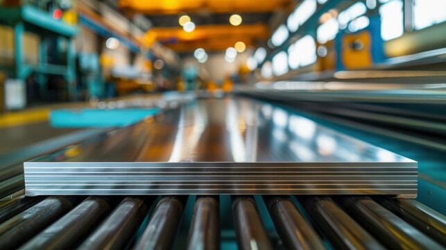 Close-Up of 304 Stainless Steel Plates in Factory. Generative ai
