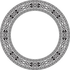 Vector round monochrome seamless Belarusian national ornament. Ethnic endless circle black border, Slavic peoples frame. 