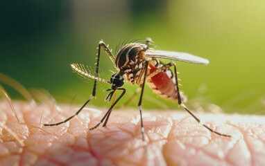 Macro Aedes aegypti Mosquito. Close up a Mosquito sucking human blood