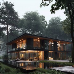 Obraz premium A house in the jungle, a beautiful camphor house in the forest.