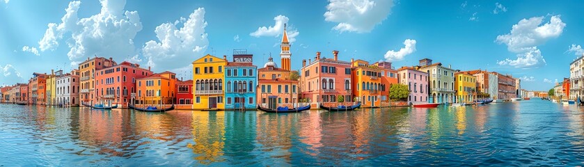 Venice Canals Postcard Gondolas on Venice canals with space for text in the sky © Amonthep