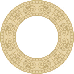 Vector gold round Yakut ornament. Endless circle, border, frame of the northern peoples of the Far East.