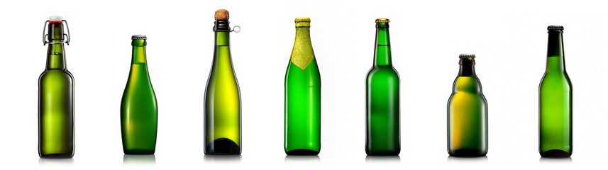 Set of bottle of beer or cider isolated on white background
