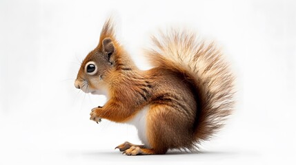 Obraz premium Eurasian red squirrel in front of a white background. 