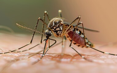 Macro Aedes aegypti Mosquito. Close up a Mosquito sucking human blood