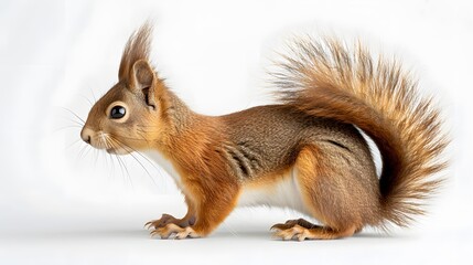 Obraz premium Eurasian red squirrel in front of a white background. 