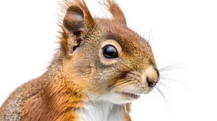 Obraz premium Eurasian red squirrel in front of a white background. 