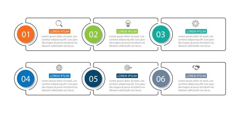 Presentation business infographic template with 6 options. Vector illustration.