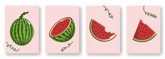Bundling with watermelon slices on a pink background. Cute watermelon with a Watermelon Day theme.