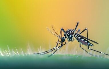 Macro Aedes aegypti Mosquito. Close up a Mosquito sucking human blood