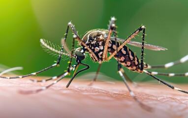 Macro Aedes aegypti Mosquito. Close up a Mosquito sucking human blood