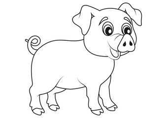 Adorable Black and White Cartoon Pig Vector Flat Designs, Ideal for Coloring Pages, Isolated on White Background