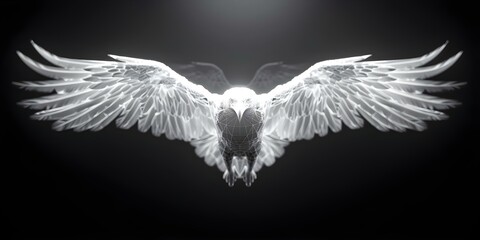 Digital wireframe of an eagle using polygon technology with lines and points. Concept Polygon Technology, Digital Wireframe, Eagle Illustration, Lines and Points, Graphic Design