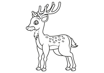 Black and White Cartoon Deer Vector Flat Designs, Ideal for Coloring Pages, Isolated on White Background