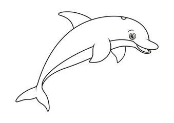 Black and White Cartoon Dolphin Vector Flat Designs, Ideal for Coloring Pages, Isolated on White Background