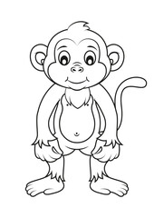 Black and White Cartoon Monkey Vector Flat Designs, Ideal for Coloring Pages, Isolated on White Background