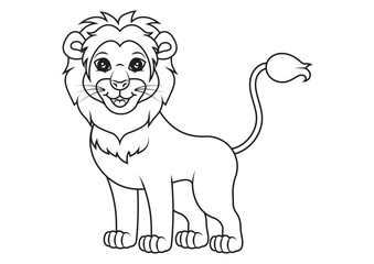 Black and White Cartoon Lion Vector Flat Designs Ideal for Coloring Pages Isolated on White Background