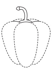 Black and White Dashed Pepper Vector Flat Designs, Perfect for Coloring Pages and Inspiring Children's Imagination, Isolated on White Background