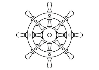 Obraz premium Black and White Ship Steering Vector Flat Designs, Ideal for Coloring Pages, Isolated on White Background