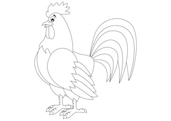 Black and White Rooster Vector Flat Designs, Ideal for Coloring Pages, Isolated on White Backgroun
