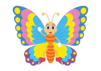 Cartoon Cute Butterfly Vector Flat Design Isolated on White Background