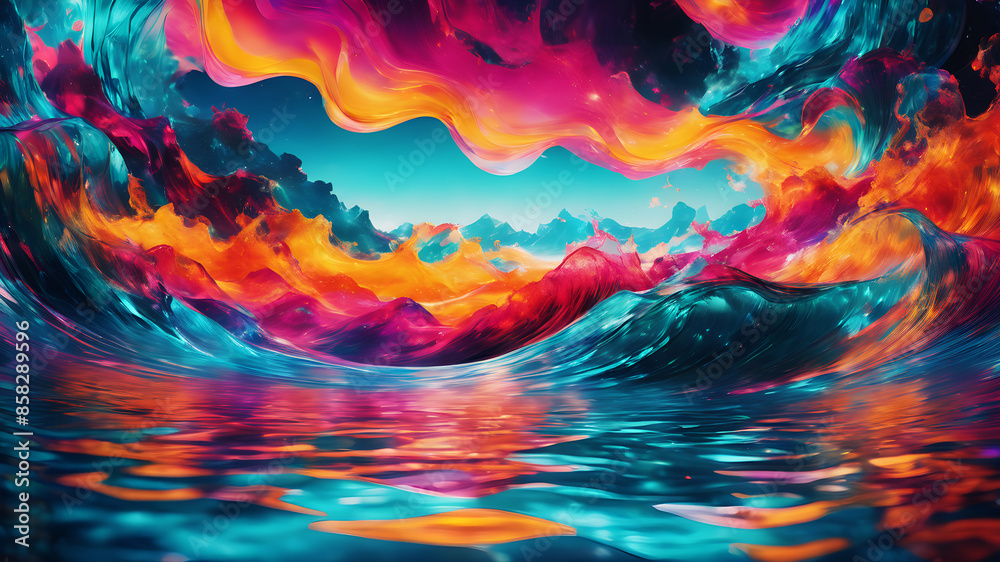 Poster create an abstract background image featuring vibrant, flowing waves of colors. the scene should hav