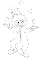 Whimsical Black and White Cartoon Clown Vector Flat Designs, Perfect for Coloring Pages and Creative Projects, Isolated on White Background