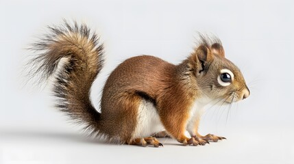 Obraz premium Eurasian red squirrel in front of a white background. 