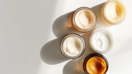 Jars of lotion against white backdrop