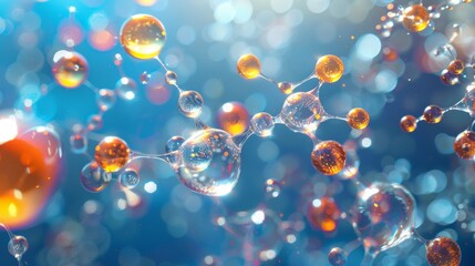 A magnified view of a buffer solution, showing the molecules of a weak acid and its conjugate base, illustrating how buffers resist changes in pH.