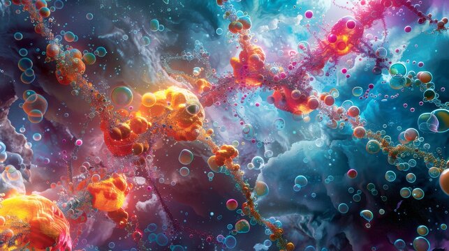 A visualization of a metabolic pathway, with molecules moving through different enzymatic reactions to convert substrates into products, highlighting the interconnectedness of bioc