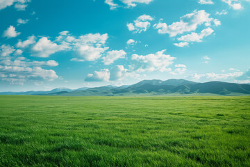 Obraz premium Summer alpine grasslands with blue sky and white cloud background