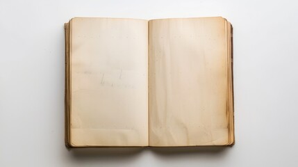 Blank notebook from above on white backdrop