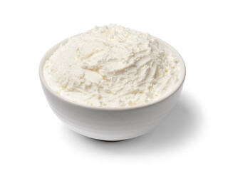 White bowl with Italian Mascarpone close up isolated on white background